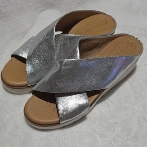 Corso Como Silver Tan Wedges with Cross-Strap Design‎
